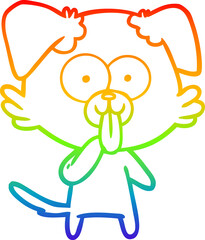 rainbow gradient line drawing of a cartoon dog with tongue sticking out
