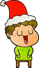 laughing hand drawn textured cartoon of a man wearing santa hat
