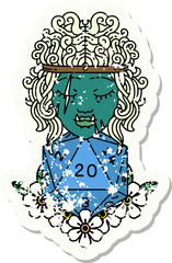 Retro Tattoo Style orc barbarian with natural twenty dice roll