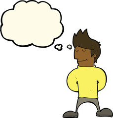 cartoon happy man with thought bubble