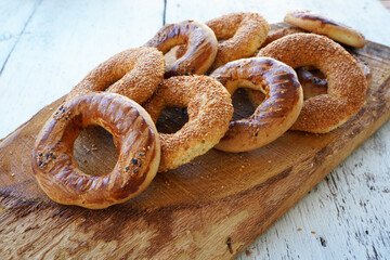 Kandil simidi Turkish Bagel with sesame seeds.	