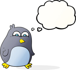 freehand drawn thought bubble cartoon penguin