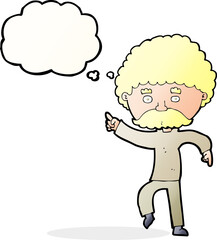 cartoon seventies style man disco dancing with thought bubble
