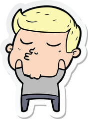 sticker of a cartoon model guy pouting