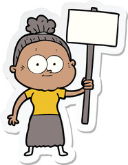 sticker of a cartoon happy old woman