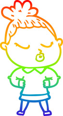 rainbow gradient line drawing of a cartoon calm woman