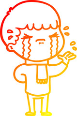 warm gradient line drawing of a cartoon man crying