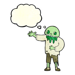 cartoon spooky zombie with thought bubble