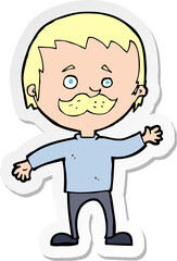 sticker of a cartoon man with mustache waving