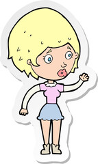 sticker of a cartoon woman waving