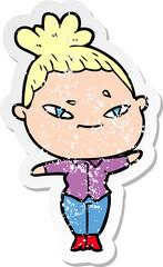 distressed sticker of a cartoon woman
