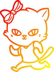 Obraz premium warm gradient line drawing of a cute cartoon cat jogging