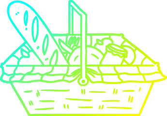 cold gradient line drawing of a cartoon picnic basket