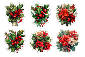 Stickers christmas bouquets with poinsettia