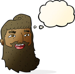 cartoon laughing bearded man with thought bubble