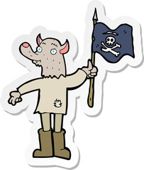 sticker of a cartoon wolf man waving pirate flag