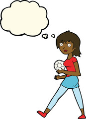 cartoon soccer girl with thought bubble