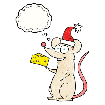 freehand drawn thought bubble textured cartoon christmas mouse