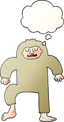 cartoon bigfoot with thought bubble in smooth gradient style