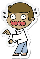 sticker of a cartoon stressed out pointing