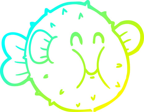 recommend clip art: cold gradient line drawing of a cartoon puffer fish