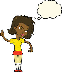 cartoon woman with idea with thought bubble