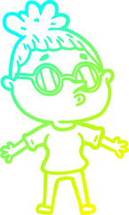 cold gradient line drawing of a cartoon woman wearing sunglasses