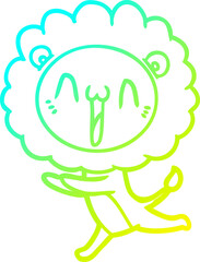 cold gradient line drawing of a happy cartoon lion