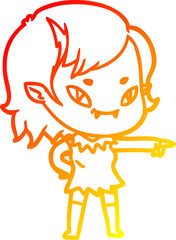 warm gradient line drawing of a cartoon friendly vampire girl