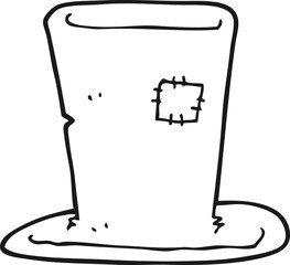 freehand drawn black and white cartoon tramp top hat