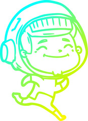 cold gradient line drawing of a happy cartoon astronaut