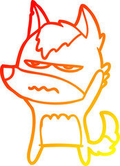 warm gradient line drawing of a cartoon annoyed wolf