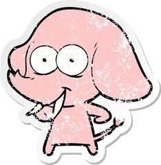 distressed sticker of a happy cartoon elephant