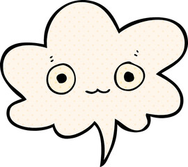 cute cartoon face with speech bubble in comic book style