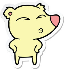 sticker of a cartoon whistling bear