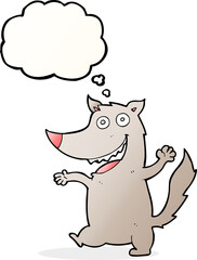 Obraz na płótnie Canvas cartoon happy wolf with thought bubble