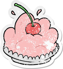 distressed sticker of a cartoon dessert