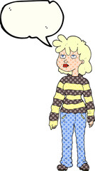 freehand drawn comic book speech bubble cartoon woman in casual clothes