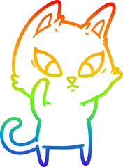 rainbow gradient line drawing of a confused cartoon cat