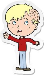 sticker of a cartoon boy with growth on head