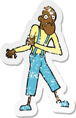 retro distressed sticker of a cartoon old man having heart attack
