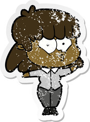 distressed sticker of a cartoon whistling girl