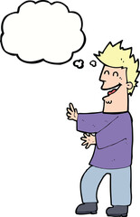 cartoon laughing man with thought bubble