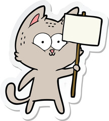 sticker of a cartoon cat with placard