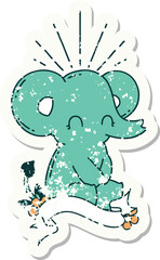worn old sticker of a tattoo style cute elephant
