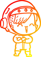 warm gradient line drawing of a cartoon laughing astronaut girl
