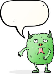 funny cartoon monster with speech bubble