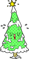 cartoon snowy christmas tree with happy face