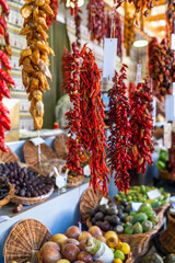 Fresh exotic fruits on famous market in Funchal Mercado dos Lavradores Madeira island, Portugal