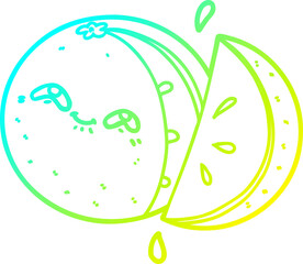 cold gradient line drawing of a cartoon orange